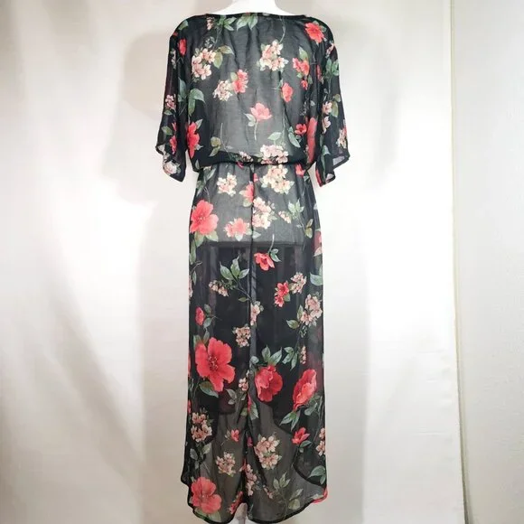Dark floral Sheer kimono topper with tie waist Women’s 3X - Picture 3 of 8